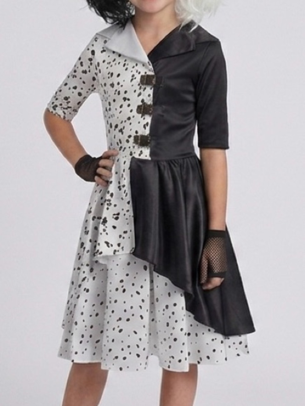 Cruella De Vil Costume Girls M Black White Dalmatian Dress Halloween